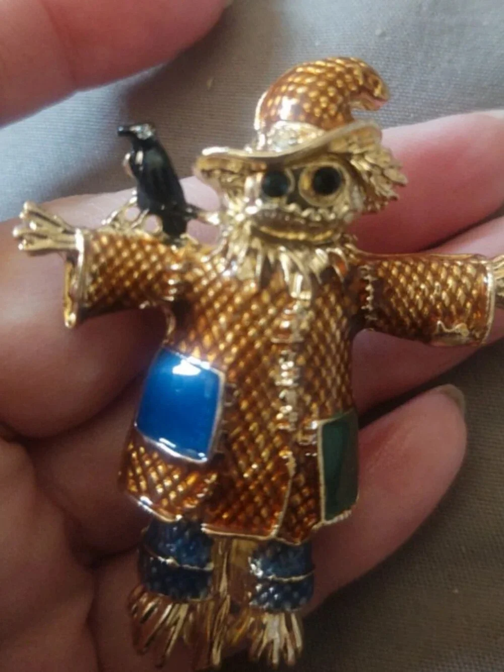 Enamel Scarecrow Brooch
